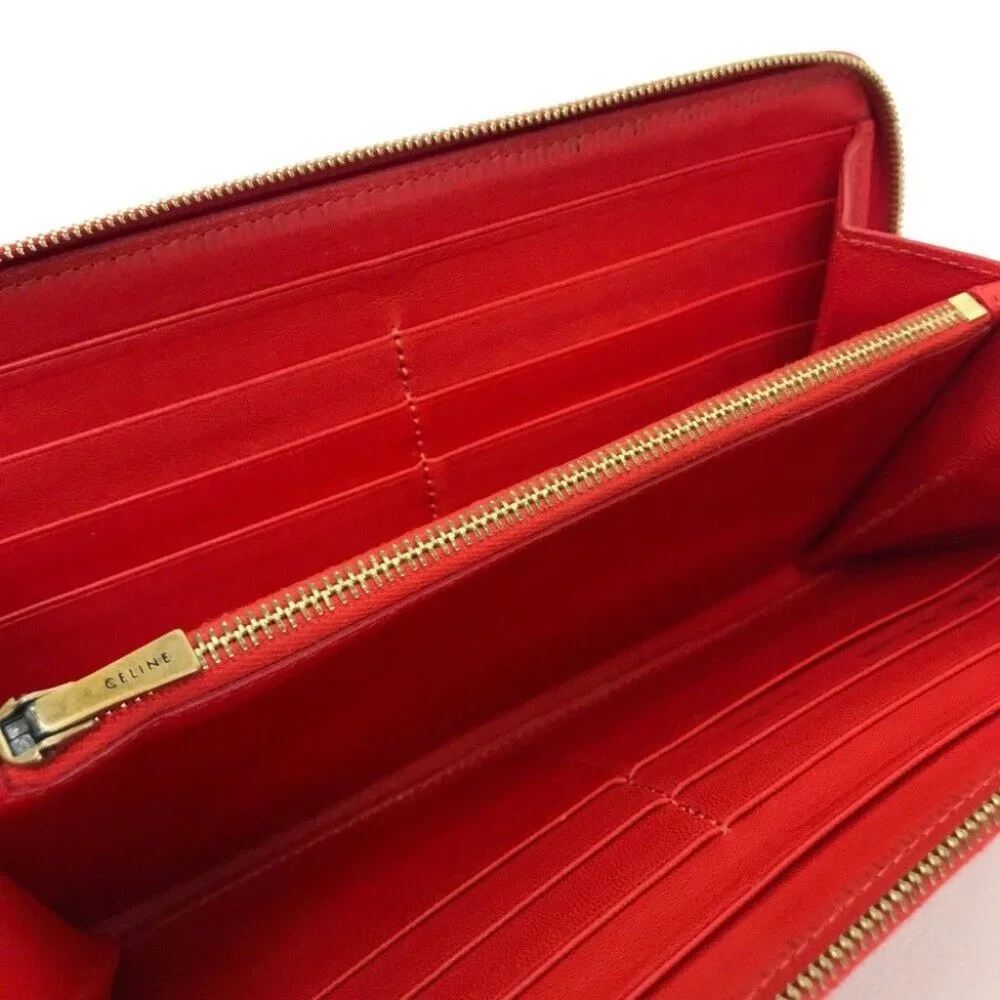 AUTHENTIC CELINE Leather Zip Around Long Wallet Red - Picture 5 of 9
